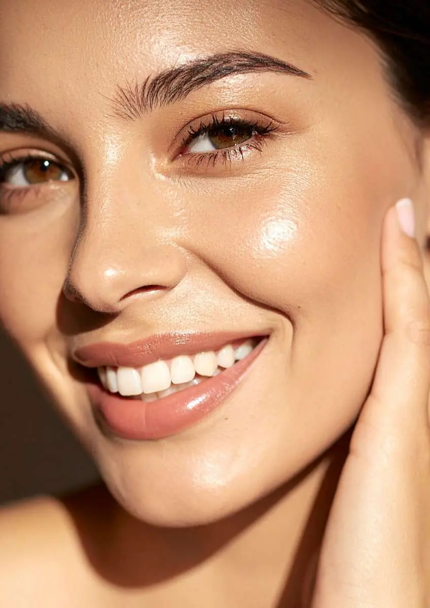 Visage femme à la peau ferme, souple et teint lumineux