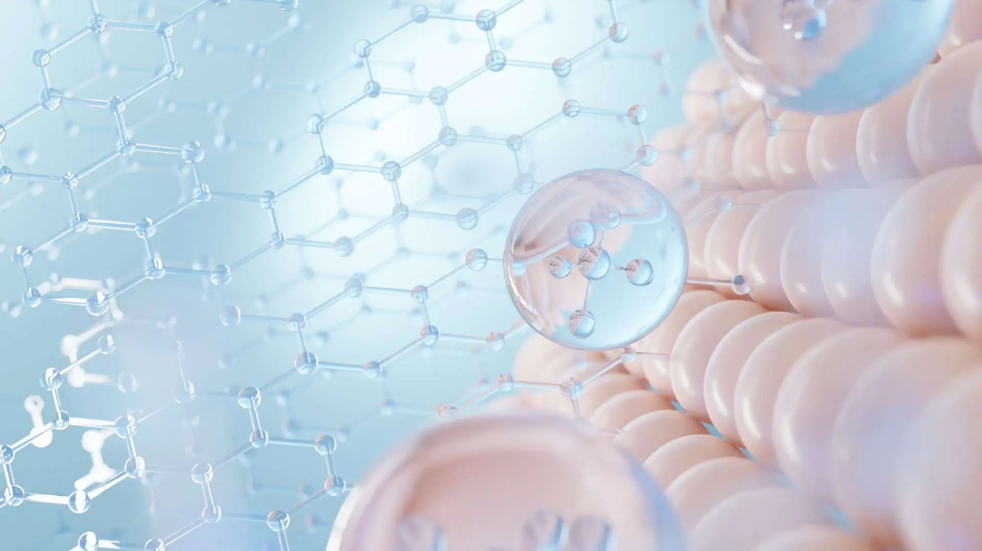 Vue 3D molécules collagène et peau