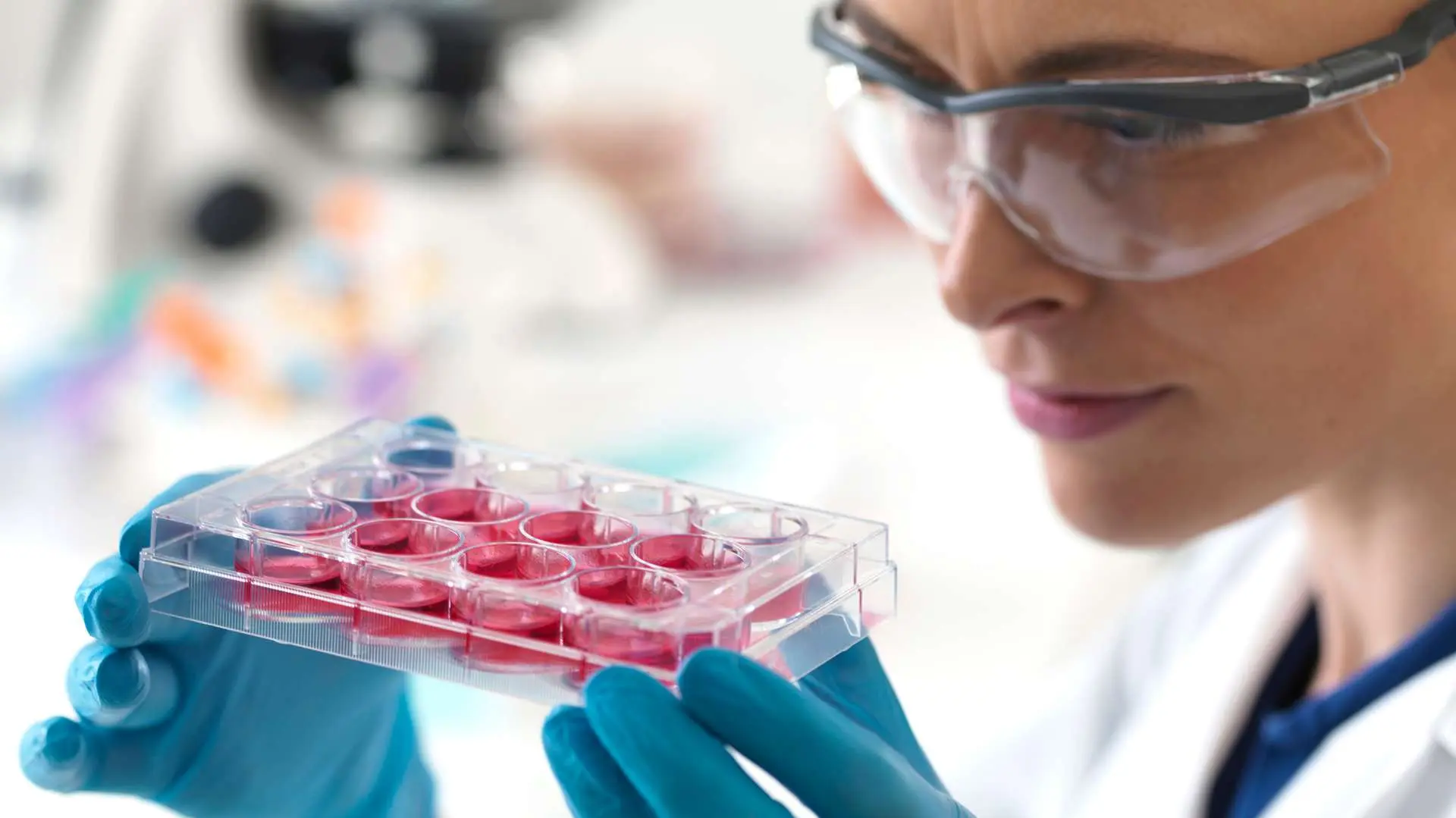 Gros plan femme scientifique  étudiant des cellules souches